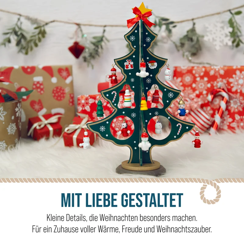 Weihnachtsbaum aus Holz mit Anhängern, ca. 25 cm