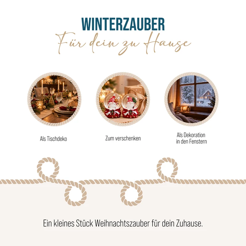 Schneekugeln Weihnachtsmann und Wichtel 2er Set – 6 cm mit Geschenksack