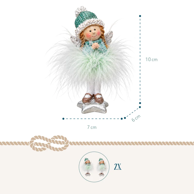 Engel Figuren 2er Set – 10 cm in Mint und Silber mit Federrock