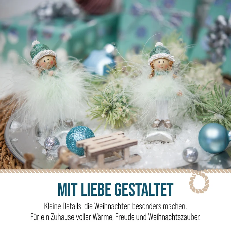 Engel Figuren 2er Set – 10 cm in Mint und Silber mit Federrock