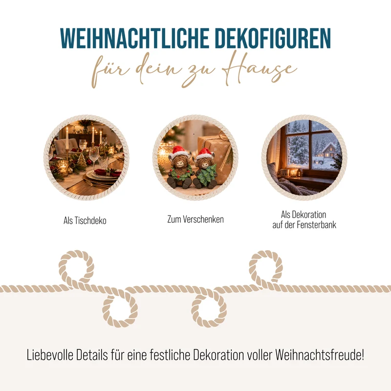 Highland Kuh Figuren 2er Set – Poly, 10,5 cm mit Zipfelmütze