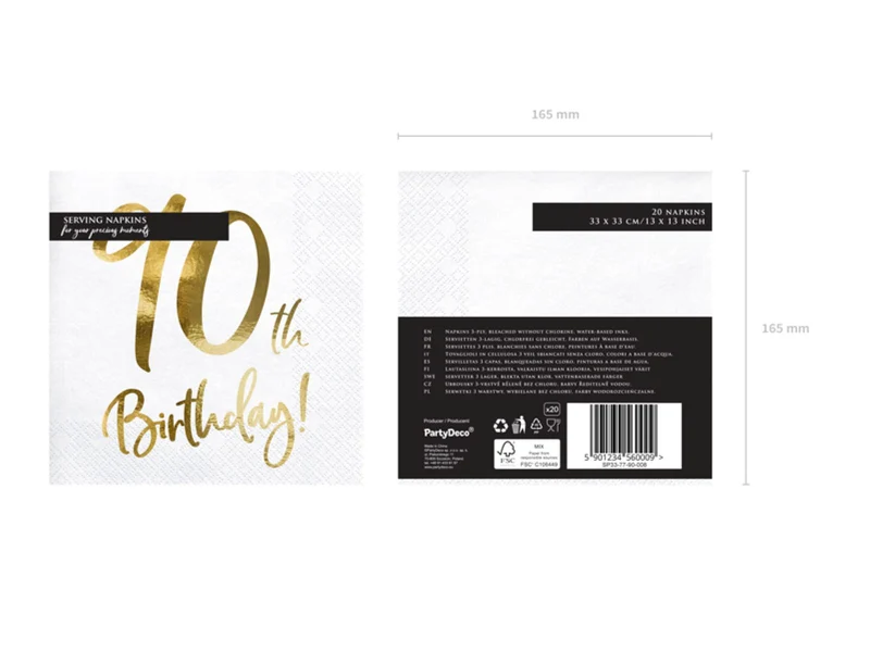 Servietten "Birthday Gold" 20Stk./33x33cm | #90