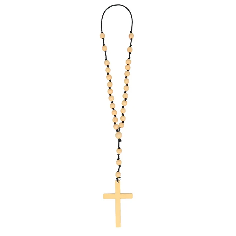 Rosenkranz Halskette mit Kreuz | Braun - Mönch Kostüm