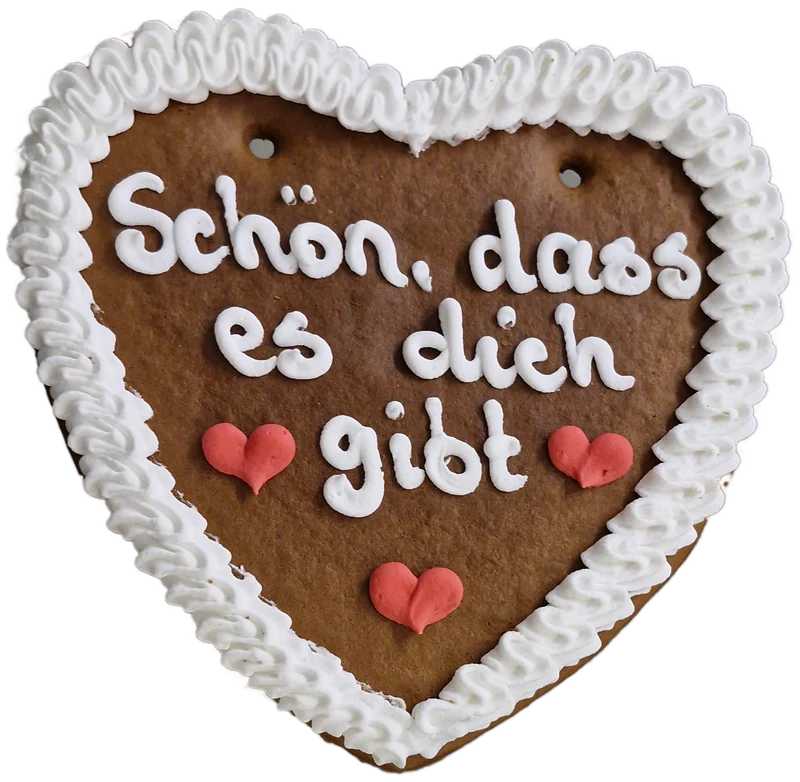 Lebkuchenherz M (24x22cm), Schön dass es Dich gibt (weiß)