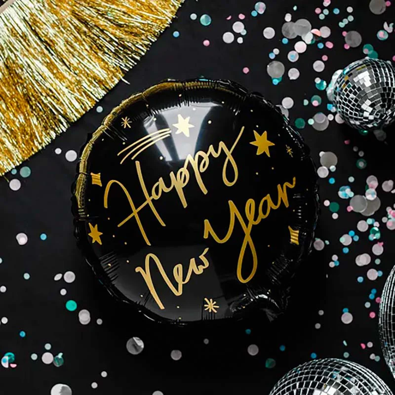 18"/Ø45cm Folienballon "Happy New Year" | Schwarz