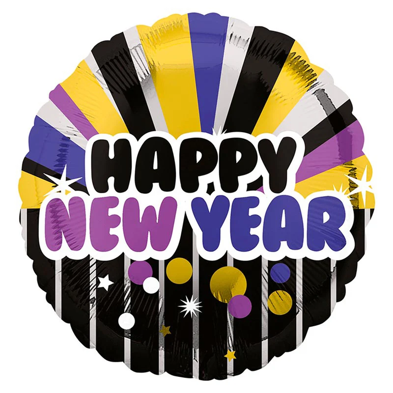 18"/Ø45cm Folienballon "Happy New Year" | Lila/Gold