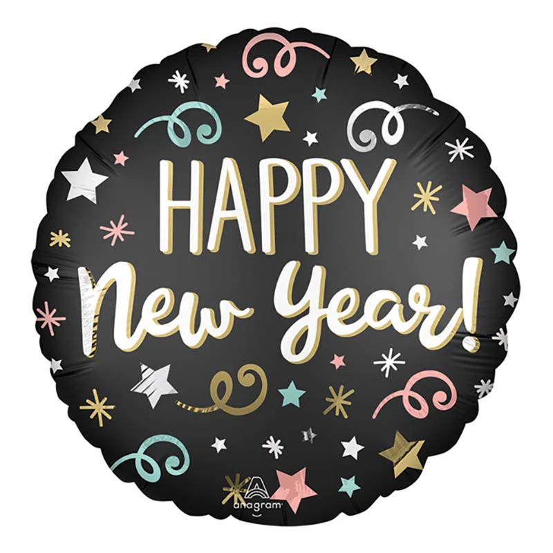 18"/Ø45cm Folienballon "Happy New Year" Konfetti