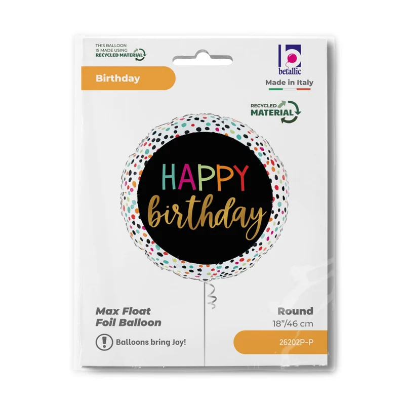 18"/Ø46cm Folienballon "Happy Birthday" Dots
