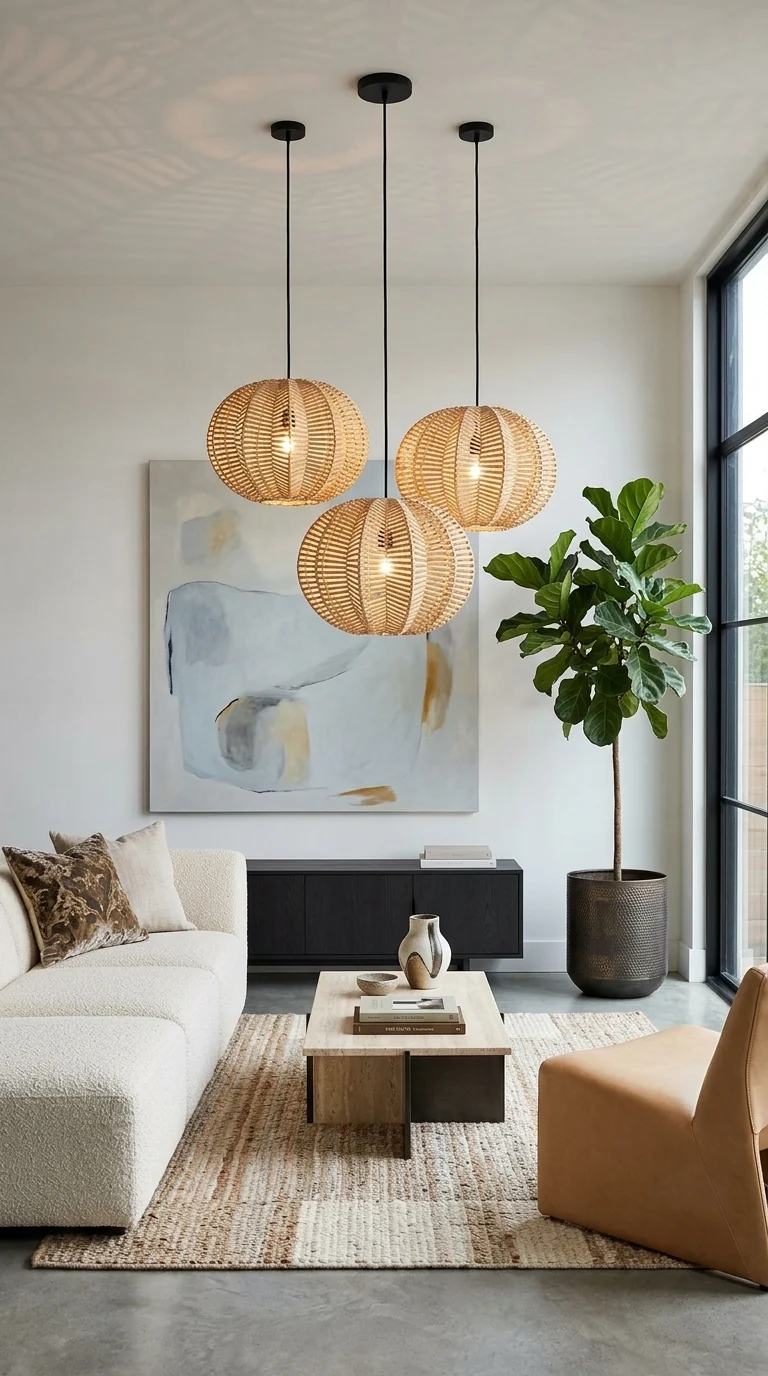 PALAVEE Star Shaped Rattan Pendant Light