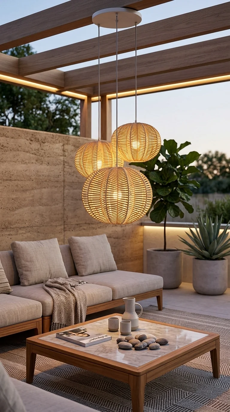 PALAVEE Star Shaped Rattan Pendant Light