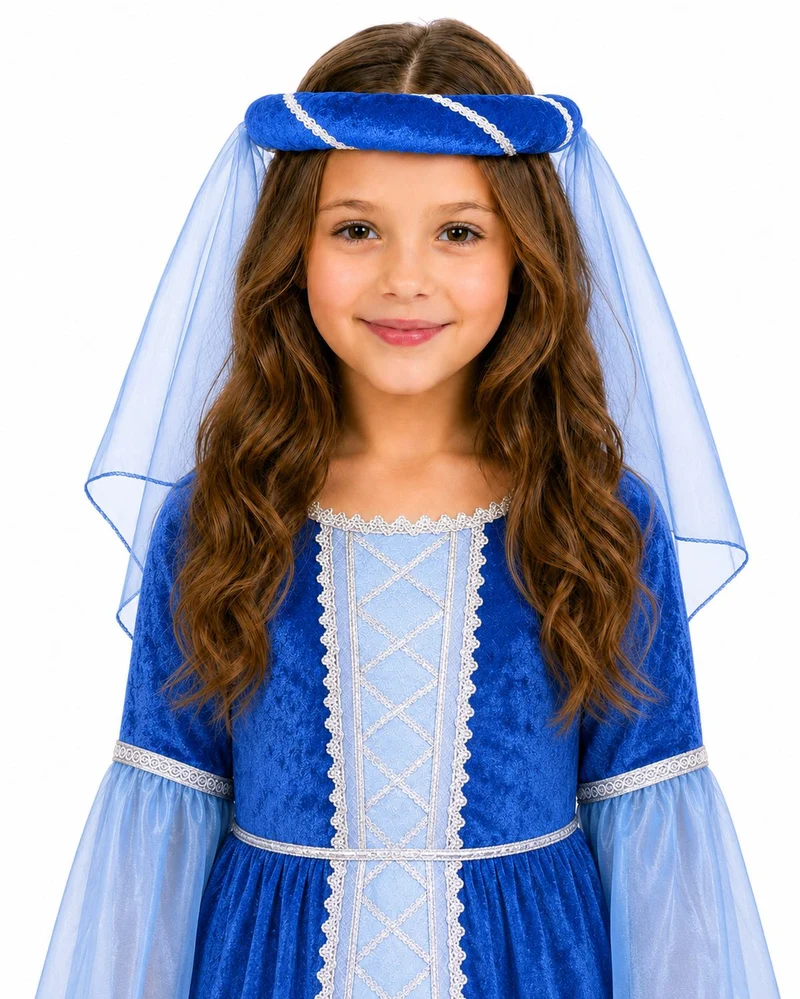 Mittelalter Haarband "Helena" mit Schleier für Mädchen | Blau