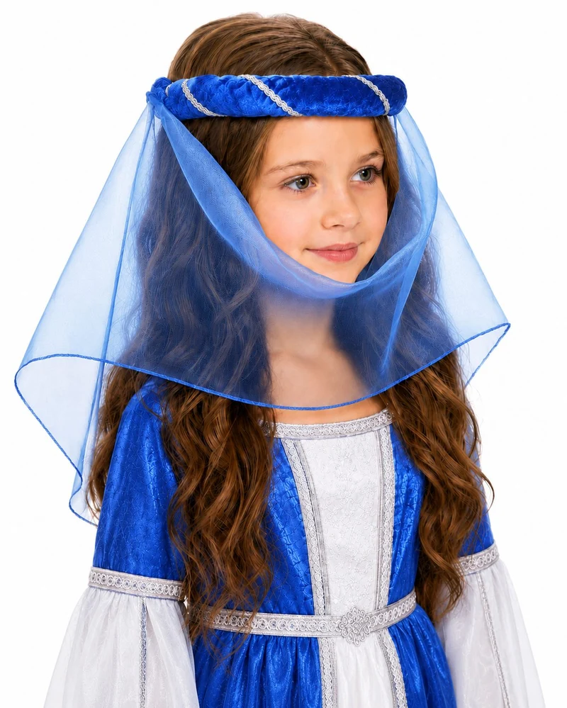 Mittelalter Haarband "Helena" mit Schleier für Mädchen | Blau