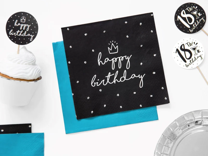Servietten "Happy Birthday" 20Stk./33x33cm | Schwarz