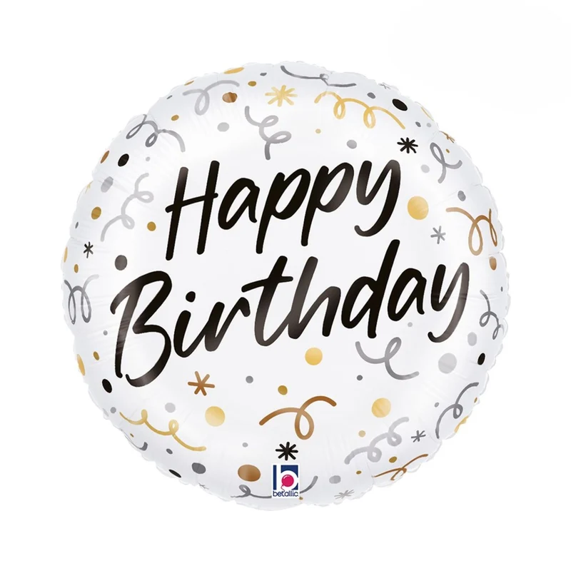 18"/Ø46cm Folienballon "Happy Birthday" Luftschlangen