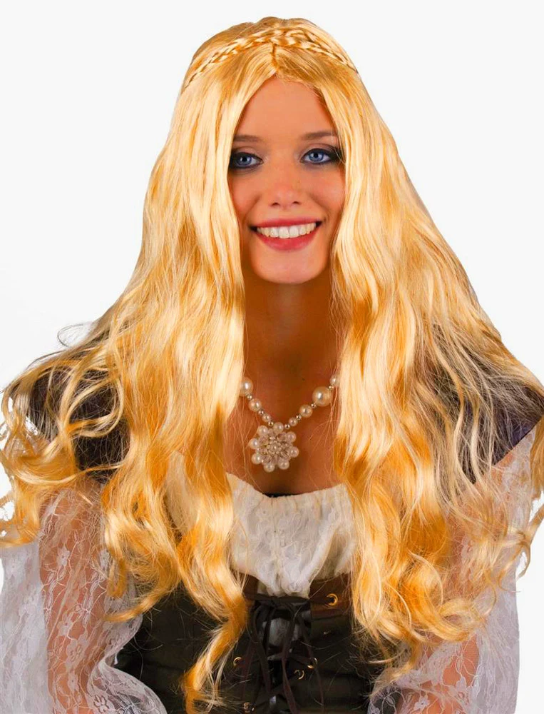 Langhaar Burgdamen Perücke "Gwendolina" - Kupferblond | Prinzessin Mittelalter Kostüm