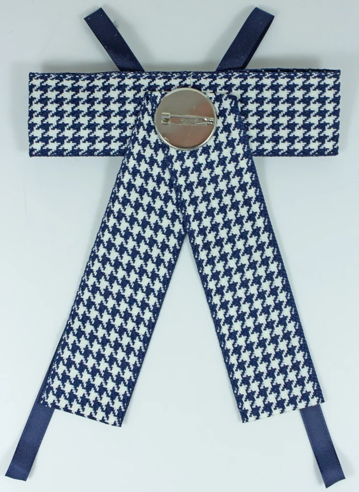 Brosche Barock Schleife mit eckigem Schmuckstein - Kariert - Blau