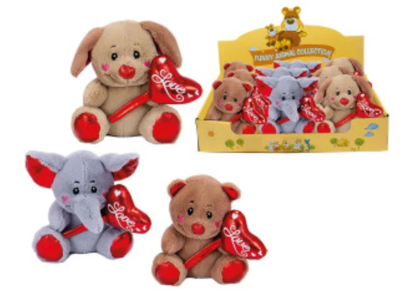 Plüsch Tiere mit Herzballon "Love" | 14 cm 3-fach sortiert