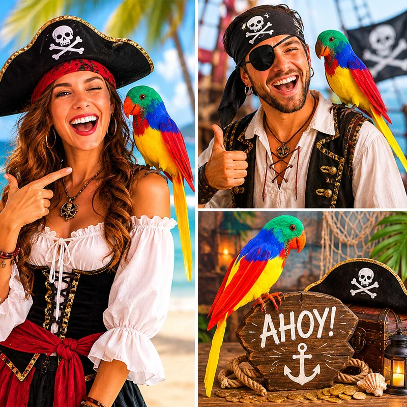 Bunter Schulter Papagei für Piratenparty | 26 cm