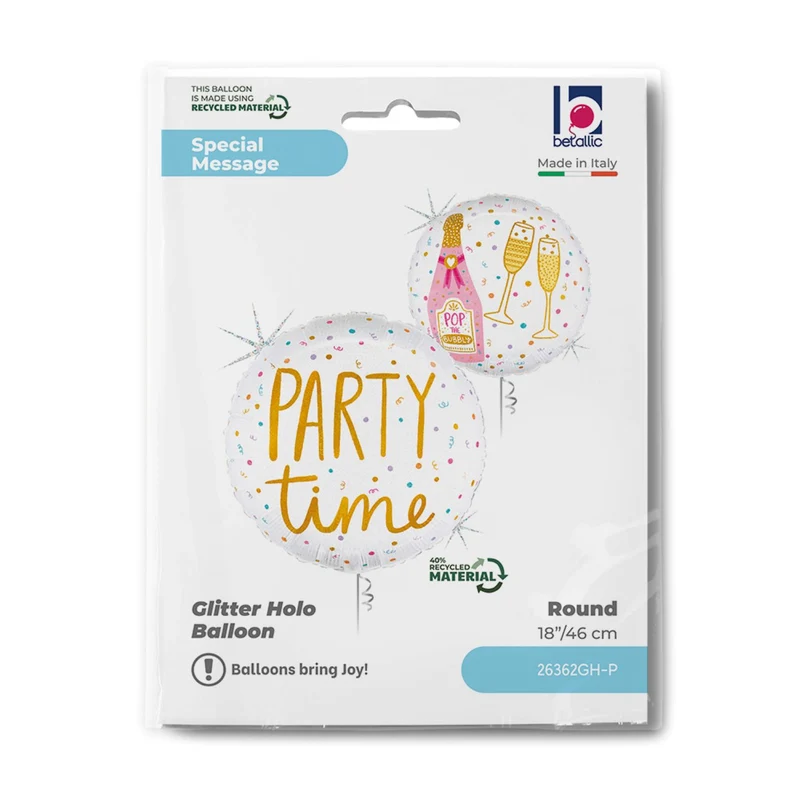 18"/Ø46cm Folienballon "Party time" Holografisch