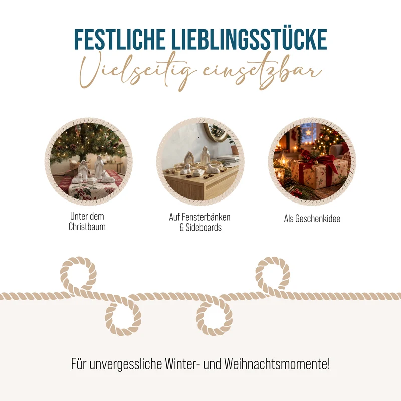 Krippenfiguren Set 5 teilig aus Steingut – Weiß, ohne Stall aufstellbar