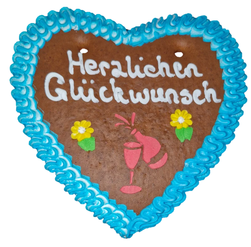 Lebkuchenherz M (24x22cm), Herzlichen Glückwunsch blau