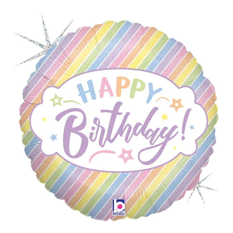 18"/Ø46cm Folienballon "Happy Birthday" Pastell Glitter