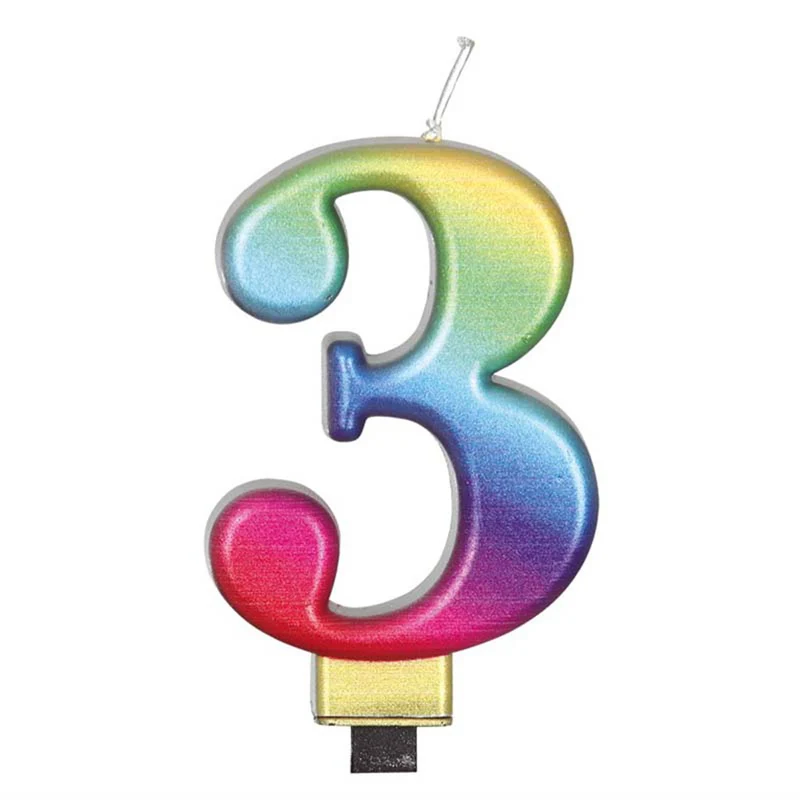Zahlenkerze 3 Regenbogen