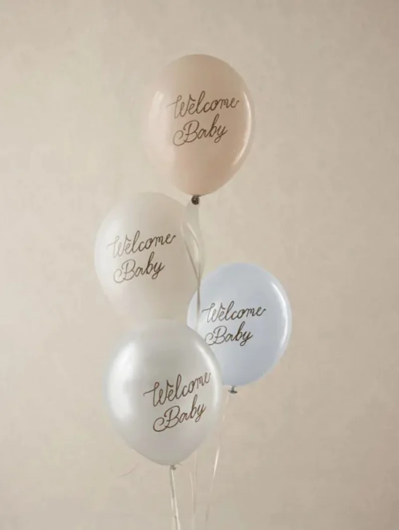 6 Stk. Luftballon Ø30cm "Welcome Baby" | Blau-Mix