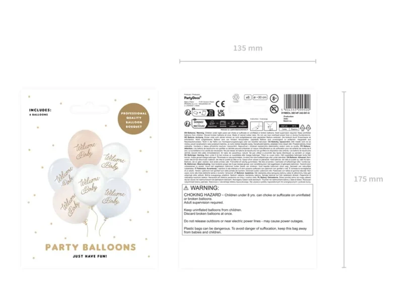 6 Stk. Luftballon Ø30cm "Welcome Baby" | Blau-Mix