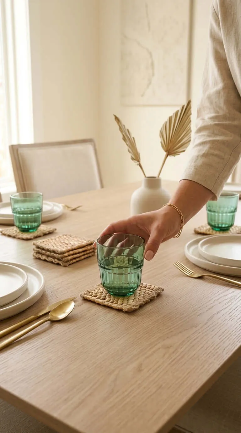 KA NOK PUN Water Hyacinth Boho Coaster Set of 4