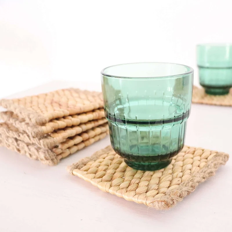 KA NOK PUN Water Hyacinth Boho Coaster Set of 4