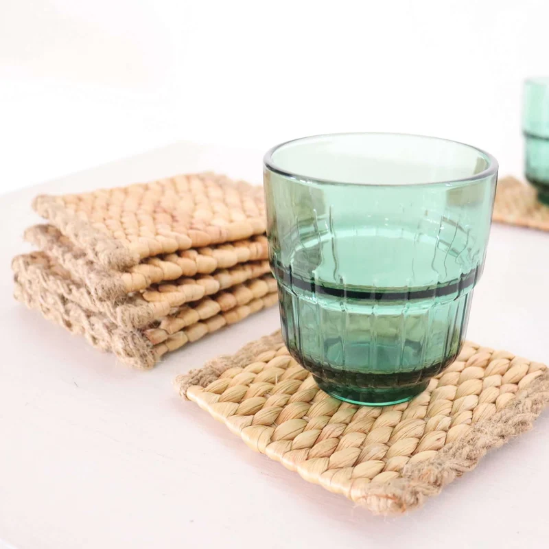 KA NOK PUN Water Hyacinth Boho Coaster Set of 4