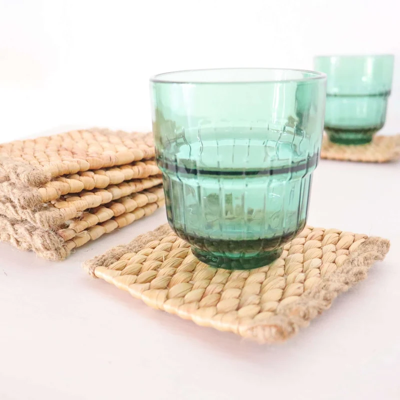 KA NOK PUN Water Hyacinth Boho Coaster Set of 4