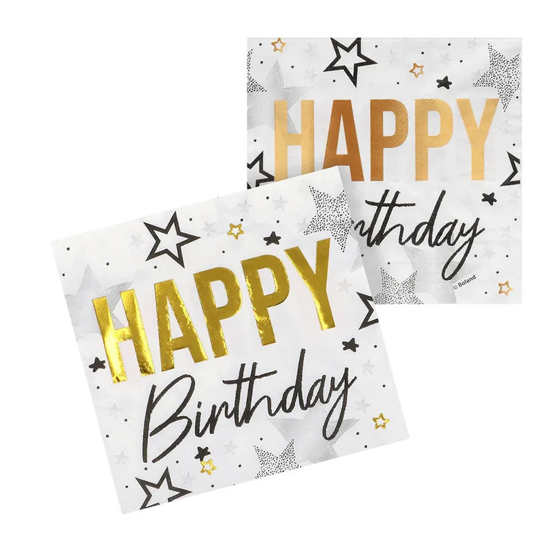 "Happy Birthday" Gold Schwarz | 20 Servietten 33x33cm