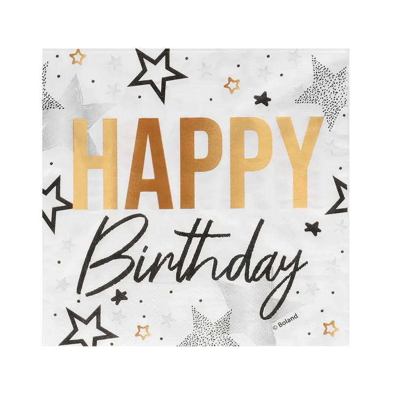 "Happy Birthday" Gold Schwarz | 20 Servietten 33x33cm