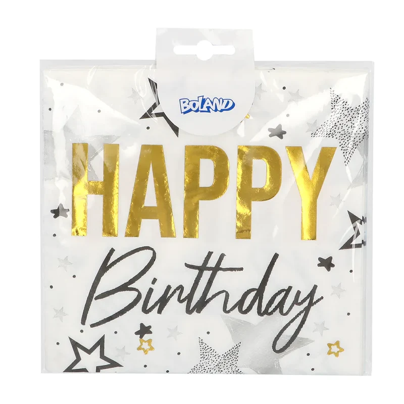 "Happy Birthday" Gold Schwarz | 20 Servietten 33x33cm
