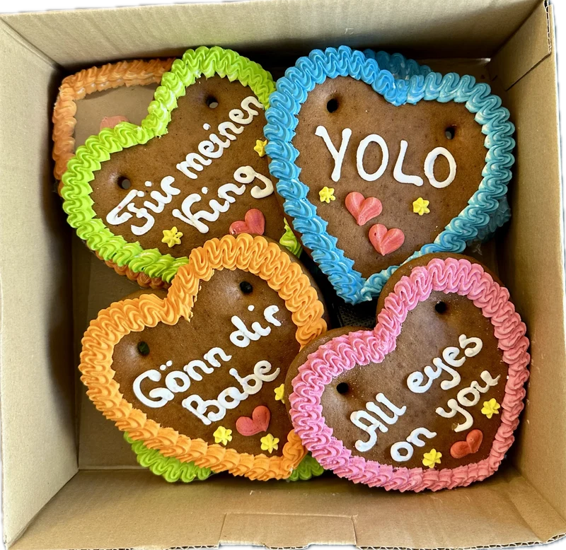Lebkuchenherz Mischkarton 15 cm - Coole Sprüche – 10 Stück