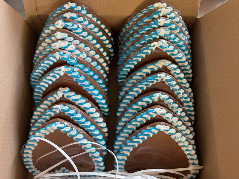Lebkuchenherz Rohlinge S blau-weiß (16cm) - zum Selbstbeschriften - 20 Stück