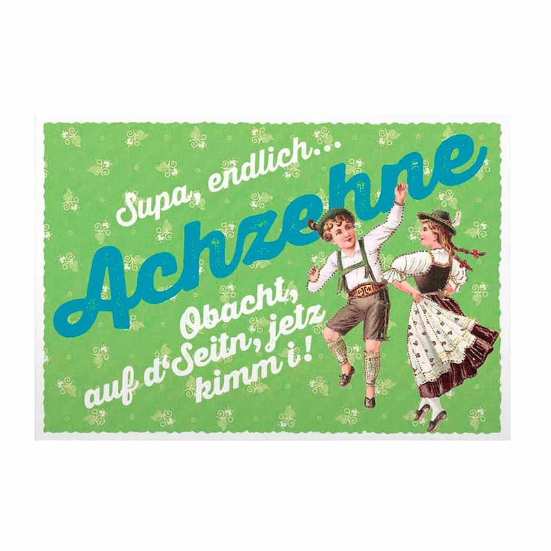Geburtstagskarte zum 18. "Achzehne" - mit Text