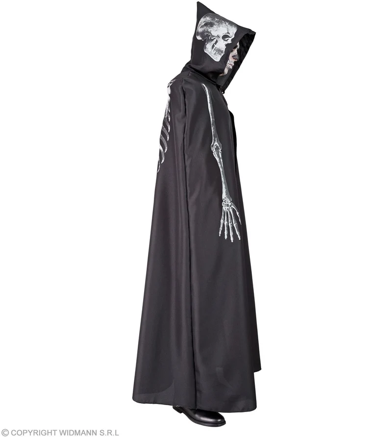 Skelett Umhang mit Kapuze für Erwachsene | Schwarz 150cm