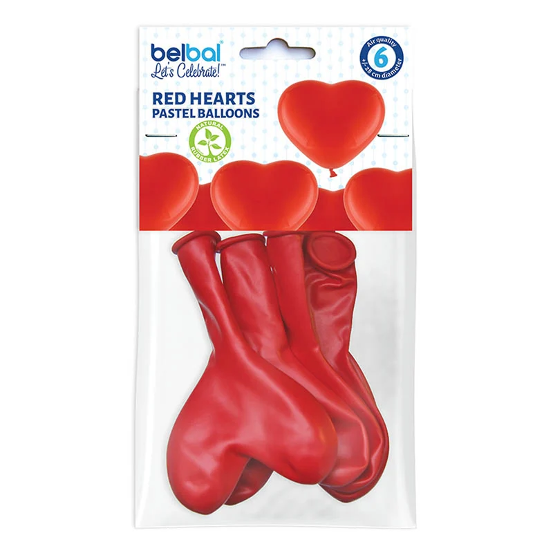 6 Herz Luftballons Ø 28cm | Rot