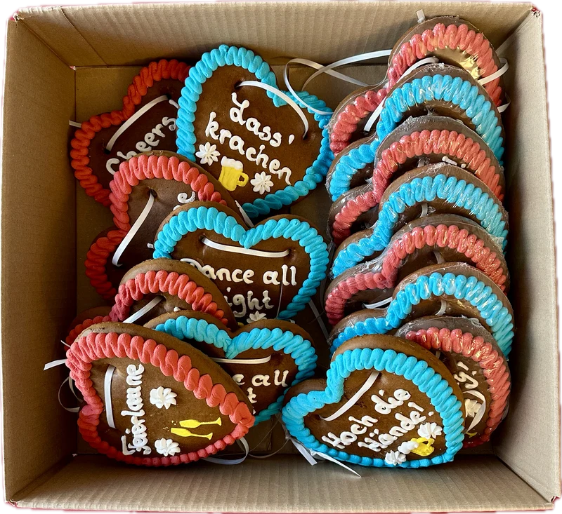 Lebkuchenherz Mischkarton XS (15 cm) - Party Sprüche - 15 Stück