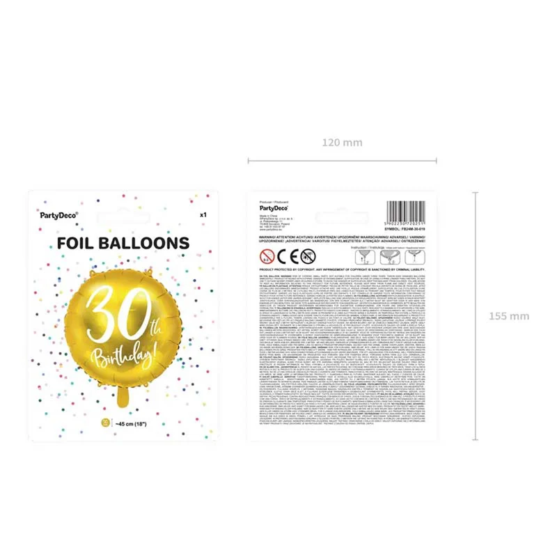 18"/Ø45cm Folienballon "30th Birthday" | Gold