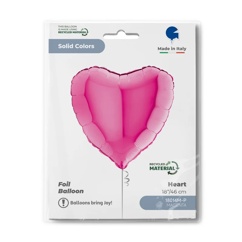 18"/Ø46cm Herz Folienballon Uni | Magenta / Pink