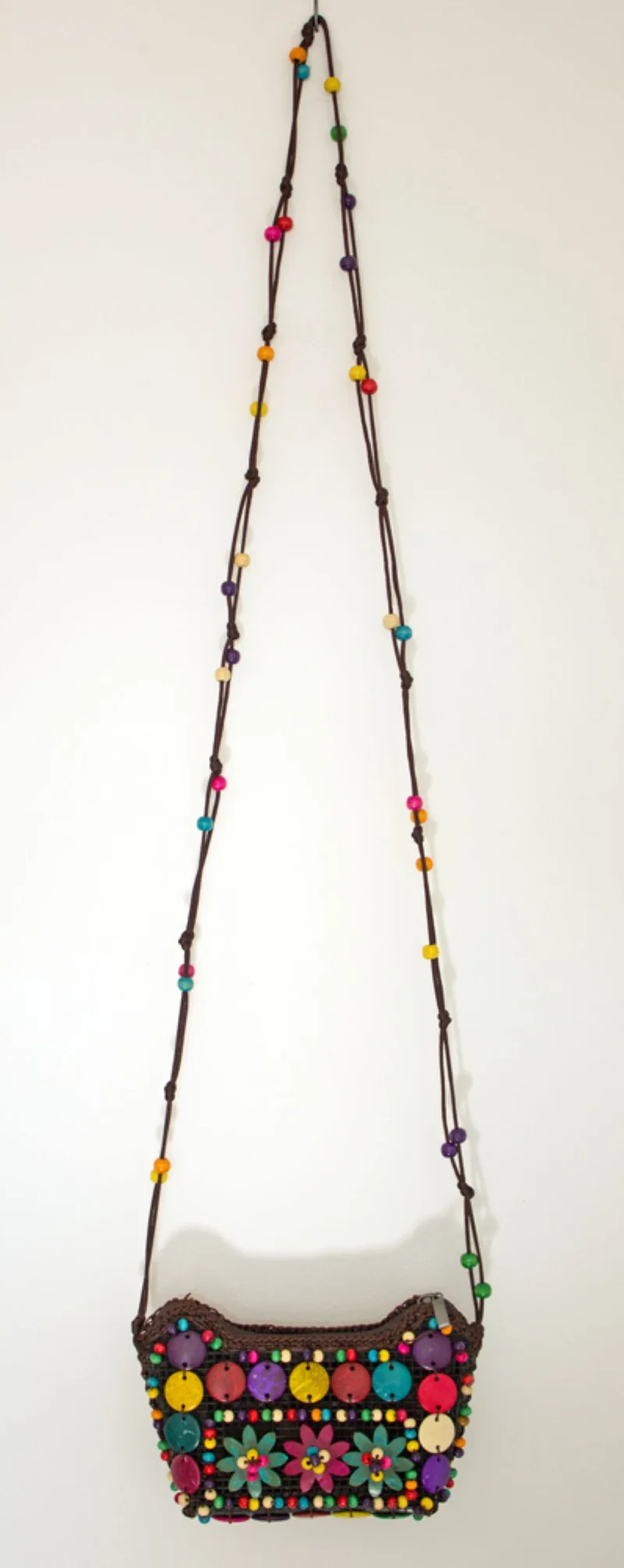 Bunte Hippie Blumen Handtasche mit Perlen | Kostüm Party Zubehör