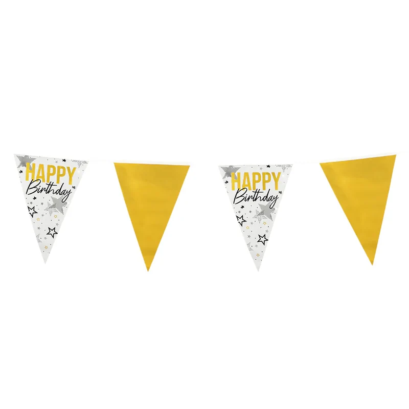 "Happy Birthday" Wimpelkette 30x20cm, 6m | Gold Schwarz