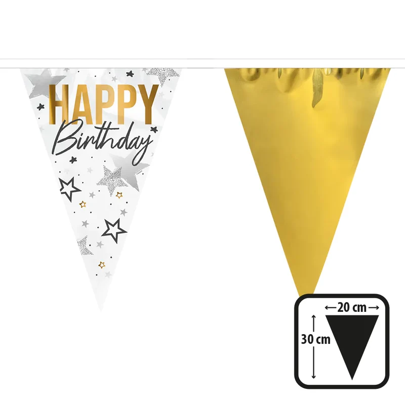 "Happy Birthday" Wimpelkette 30x20cm, 6m | Gold Schwarz