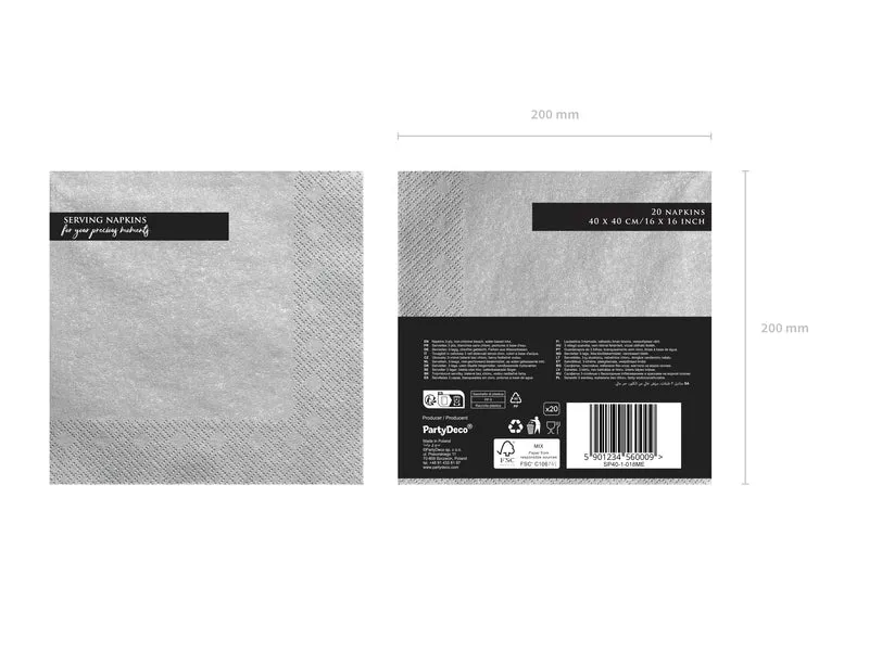 Servietten Uni 20Stk./40x40cm | Silber-Metallic