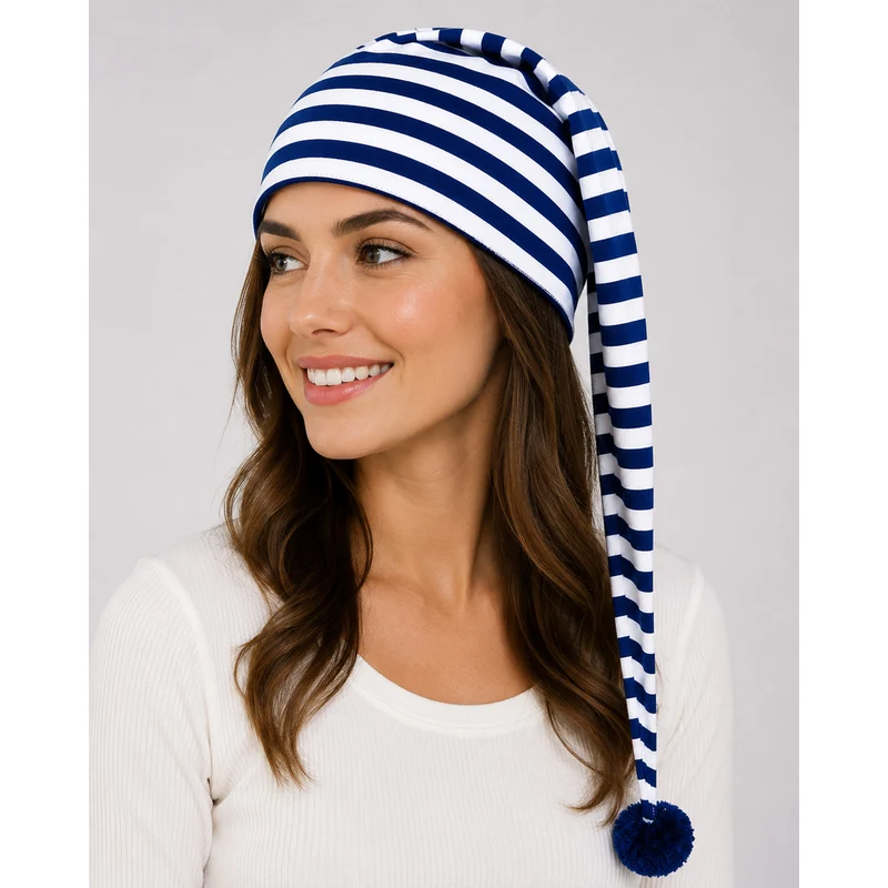 Maxi Schlafmütze für Erwachsene | Blau Weiß