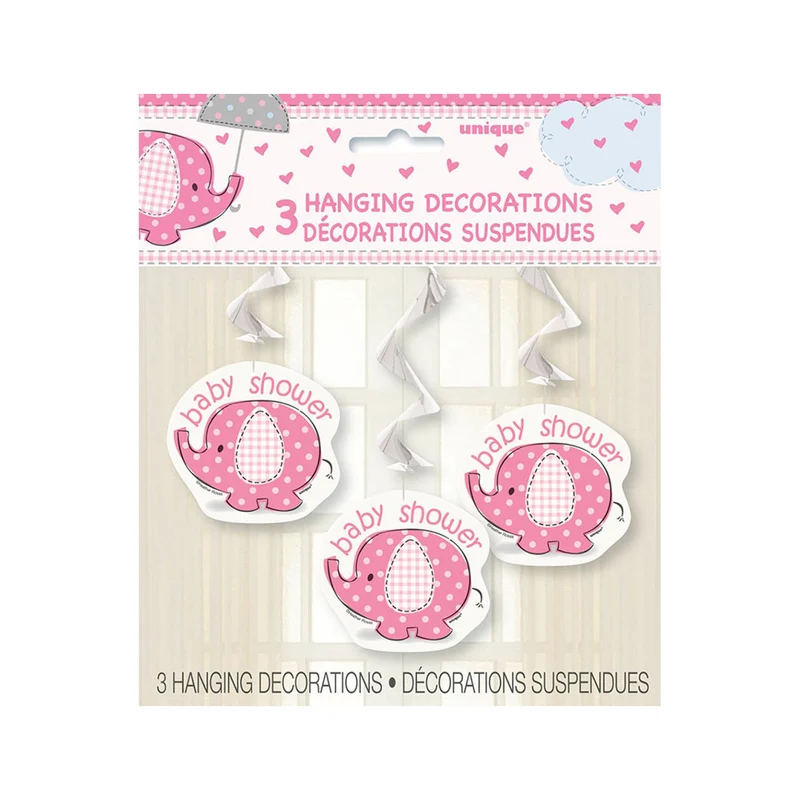Swirldeko Elephant pink 3 Stück Dekoration für Baby Shower